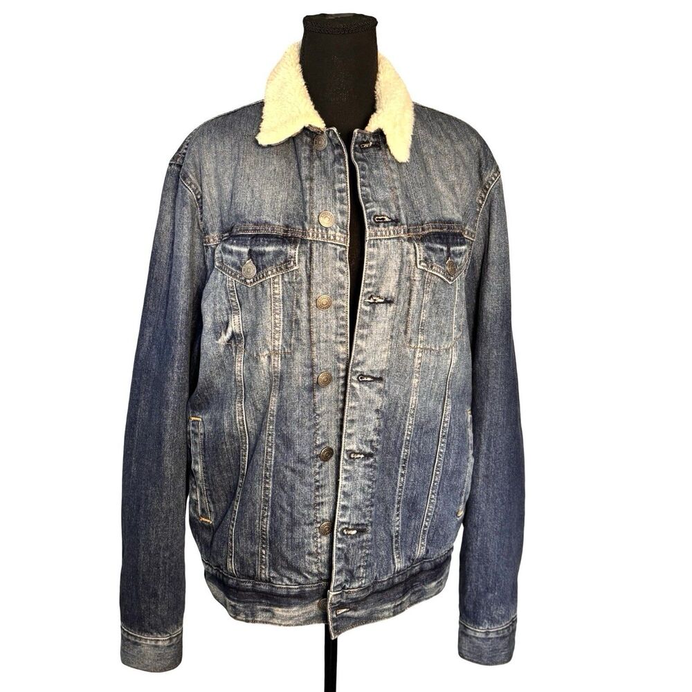 Jean Jacket Sherpa Lined Denim EXPRESS Men’s L Tall Vintage Trucker Jacket